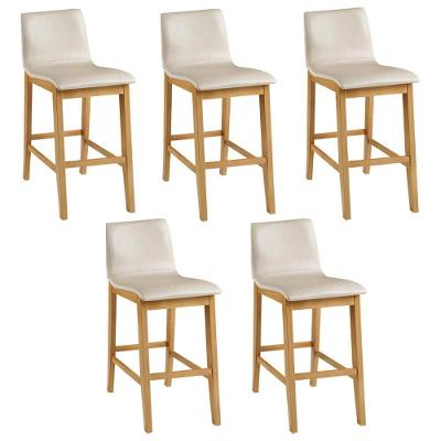 Kit 05 Banquetas Altas Estofada Para Cozinha Sala De Jantar Fixa Elis B05 Facto Bege - Lyam Decor