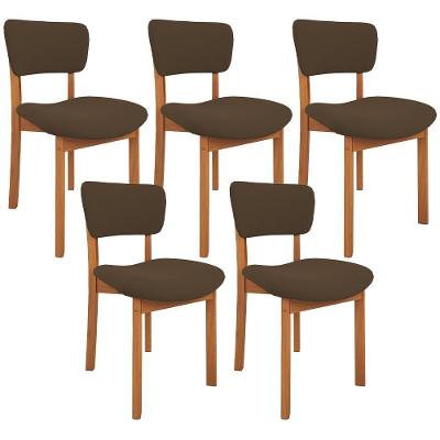 Kit 05 Cadeiras Para Sala De Jantar Cozinha Living Estofada Dara L02 Suede Marrom - Lyam Decor