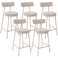 Kit 05 Banquetas Baixa Cozinha Sala Jantar Bancada Milão Arena L02 Bouclê Bege - Lyam Decor - 1