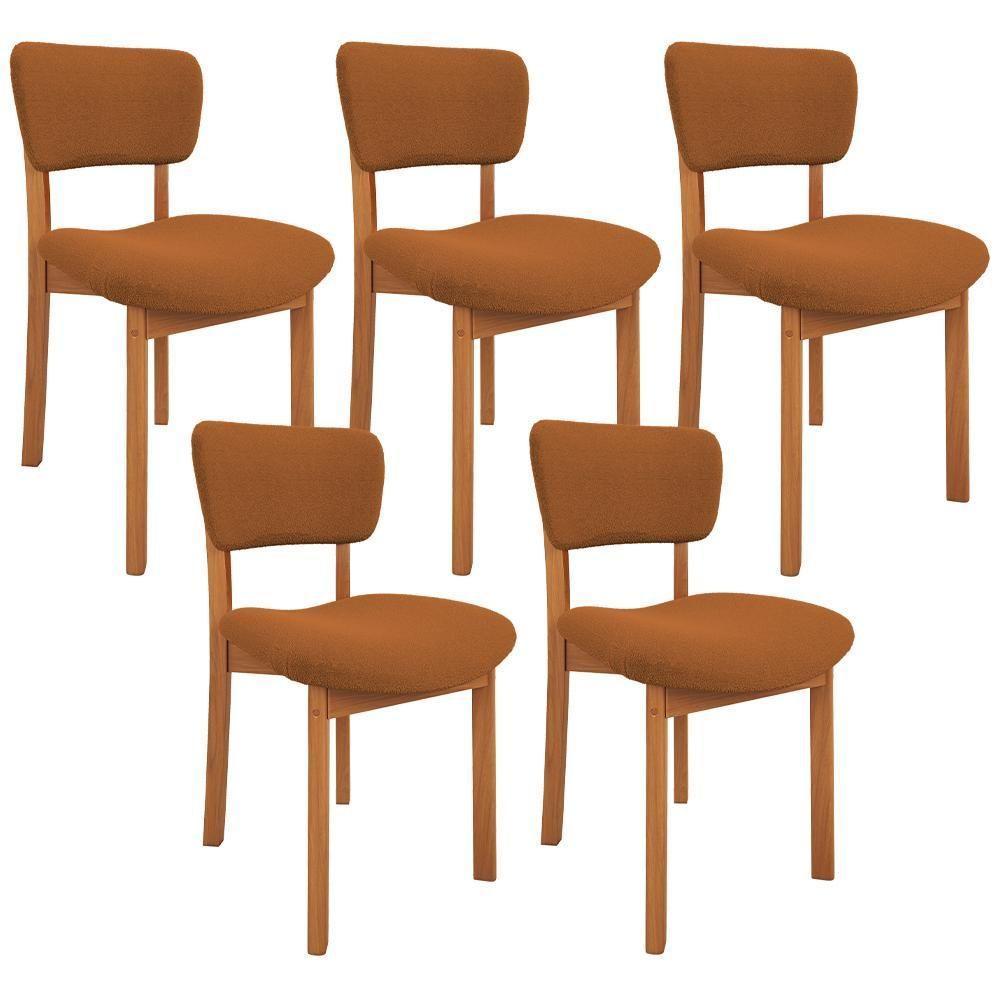 Kit 05 Cadeiras Para Sala De Jantar Cozinha Living Estofada Dara L02 Bouclê Terracota - Lyam Decor - 1