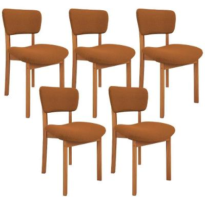 Kit 05 Cadeiras Dara L02 em Madeira com Assento em Bouclê Terracota para Cozinha e Living