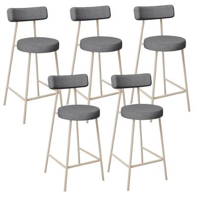 Kit 05 Banquetas Baixa Cozinha Sala Jantar Bancada Milão Arena L02 Linho Cinza Escuro - Lyam Decor