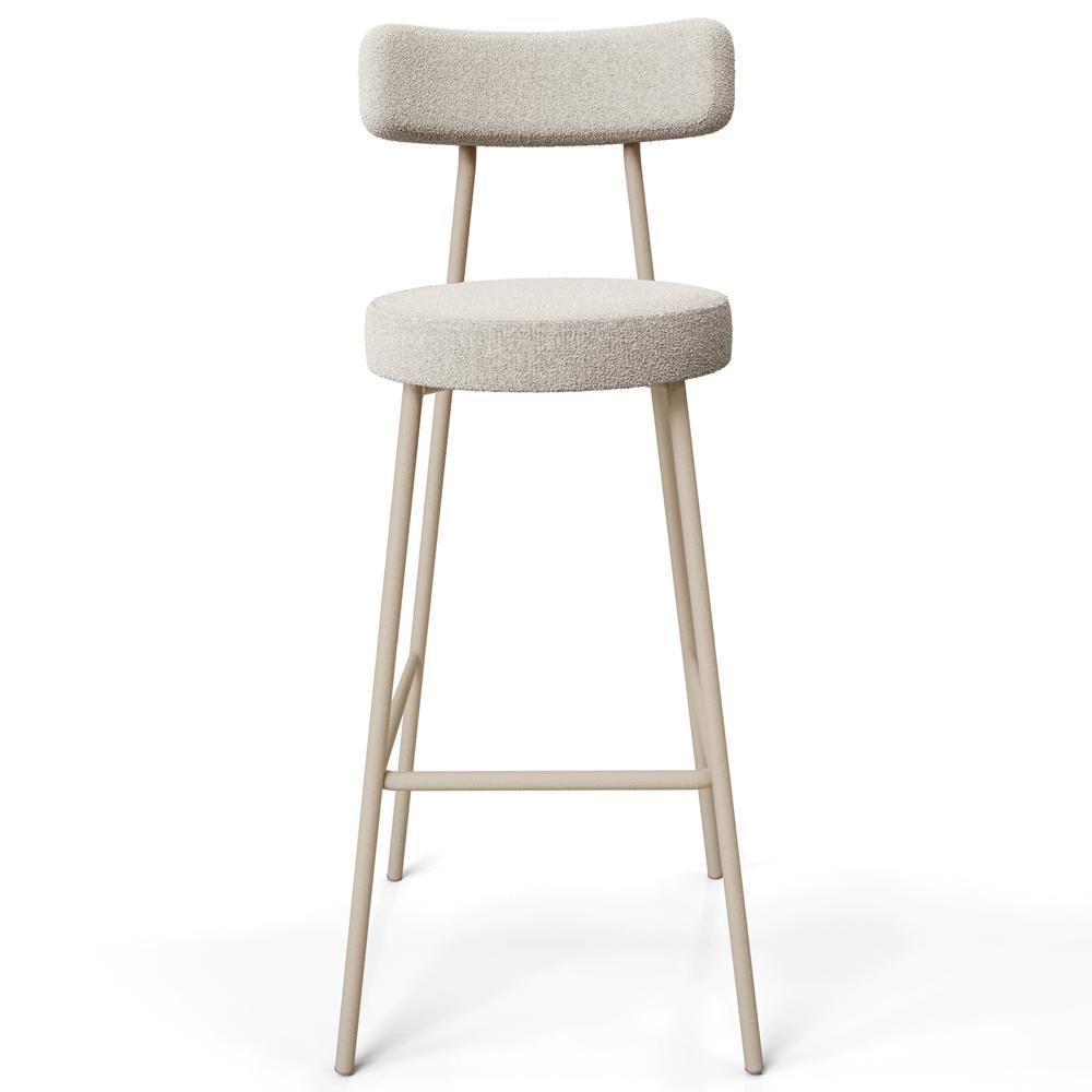 Kit 04 Banquetas Alta Bar Cozinha Sala De Jantar Aço Milão Arena L02 Bouclê Bege - Lyam Decor - 3