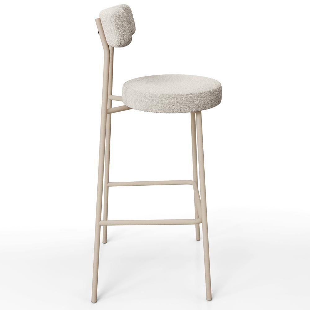 Kit 04 Banquetas Alta Bar Cozinha Sala De Jantar Aço Milão Arena L02 Bouclê Bege - Lyam Decor - 6