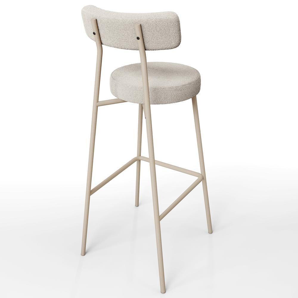 Kit 04 Banquetas Alta Bar Cozinha Sala De Jantar Aço Milão Arena L02 Bouclê Bege - Lyam Decor - 7