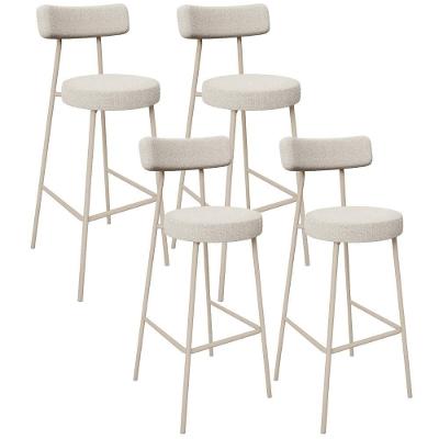 Kit 04 Banquetas Alta Bar Cozinha Sala De Jantar Aço Milão Arena L02 Bouclê Bege - Lyam Decor
