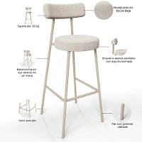 Kit 04 Banquetas Alta Bar Cozinha Sala De Jantar Aço Milão Arena L02 Bouclê Bege - Lyam Decor