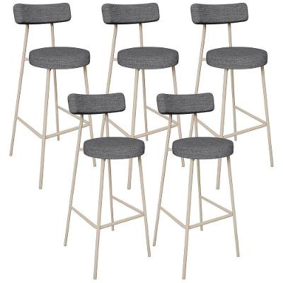 Kit 05 Banquetas Alta Bar Cozinha Sala De Jantar Aço Milão Arena L02 Linho Cinza Escuro - Lyam Decor