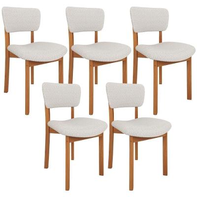 Kit 05 Cadeiras Dara em Madeira com Estofado Bouclê Creme para Sala de Jantar