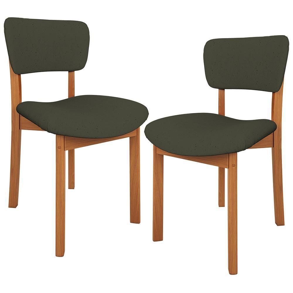 Kit 02 Cadeiras Para Sala De Jantar Cozinha Living Estofada Dara L02 Linho Verde Musgo - Lyam Decor - 1