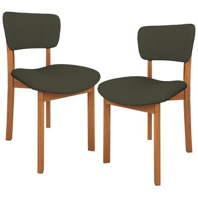 Kit 02 Cadeiras Dara L02 em Madeira Estofada Suede Verde para Sala de Jantar