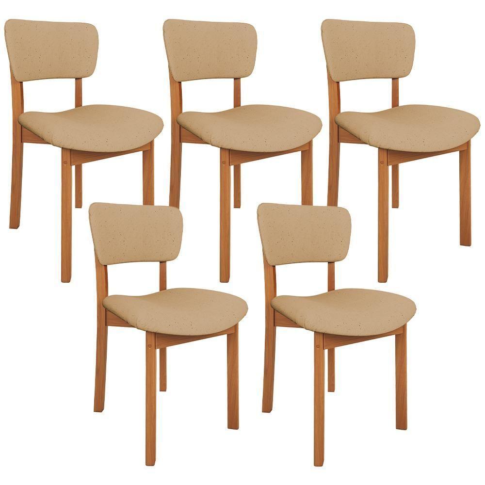 Kit 05 Cadeiras Para Sala De Jantar Cozinha Living Estofada Dara L02 Linho Bege Escuro - Lyam Decor - 1