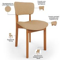 Kit 05 Cadeiras Para Sala De Jantar Cozinha Living Estofada Dara L02 Linho Bege Escuro - Lyam Decor