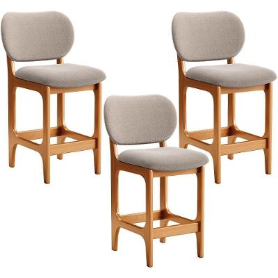 Kit 03 Banquetas Baixa Bar Cozinha E Sala De Jantar Fixa Betta L02 Imbuia Bouclê Bege - Lyam Decor