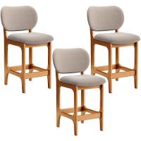 Kit 03 Banquetas Baixa Bar Cozinha E Sala De Jantar Fixa Betta L02 Imbuia Bouclê Bege - Lyam Decor - 1