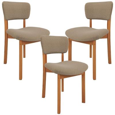 Kit 03 Cadeiras Para Sala De Jantar Cozinha Living Estofada Dara L02 Bouclê Bege - Lyam Decor