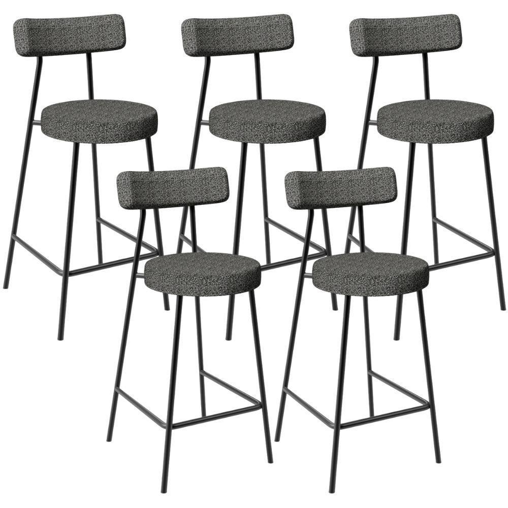 Kit 05 Banquetas Baixa Para Cozinha Sala De Jantar Bar Bancada Milão L02 Linho Mescla Chumbo - Lyam Decor - 1