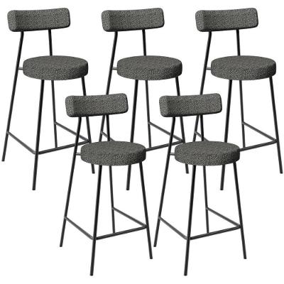 Kit 05 Banquetas Baixa Milão L02 Assento Linho Estrutura Aço com Encosto Cinza