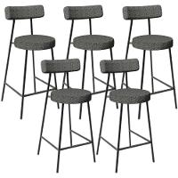 Kit 05 Banquetas Baixa Para Cozinha Sala De Jantar Bar Bancada Milão L02 Linho Mescla Chumbo - Lyam Decor - 1