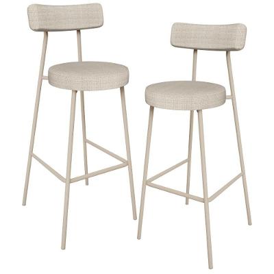 Kit 02 Banquetas Alta Milão Assento Poliéster Estrutura Aço com Encosto Bege para Cozinha