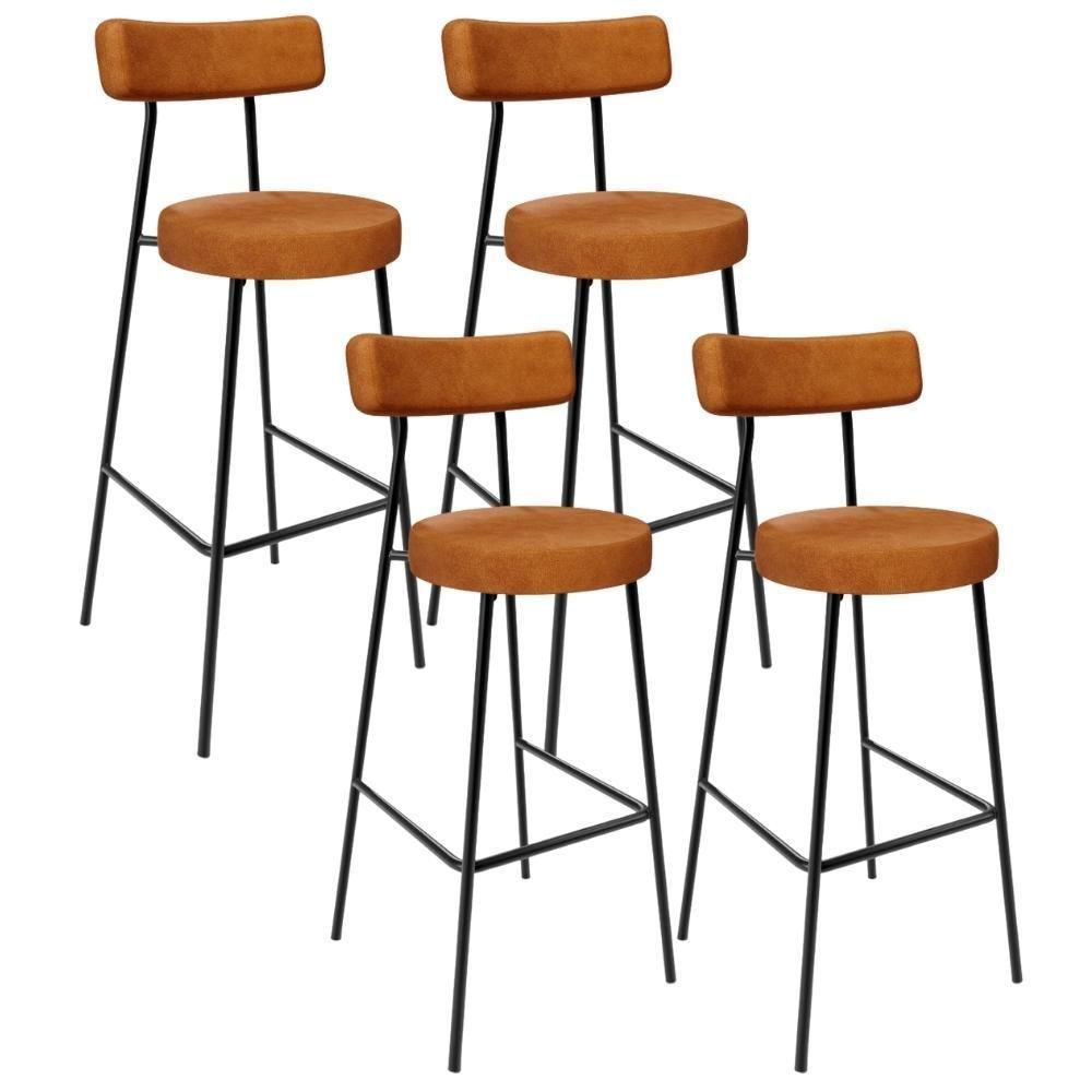 Kit 04 Banquetas Alta Bar Cozinha Sala De Jantar Estrutura Em Aço Milão L02 Couríssimo Canela - Lyam Decor - 1