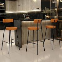 Kit 04 Banquetas Alta Bar Cozinha Sala De Jantar Estrutura Em Aço Milão L02 Couríssimo Canela - Lyam Decor - 2