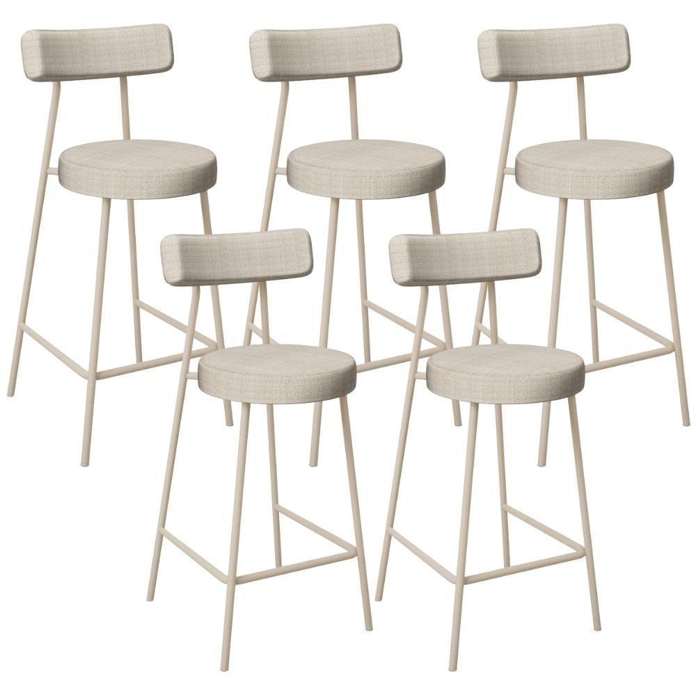 Kit 05 Banquetas Baixa Cozinha Sala Jantar Bancada Milão Arena L02 Linho Palha - Lyam Decor - 1