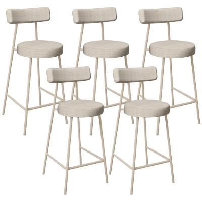 Kit 05 Banquetas Baixa Cozinha Sala Jantar Bancada Milão Arena L02 Linho Palha - Lyam Decor