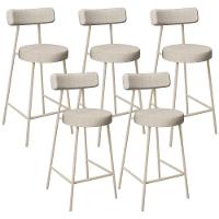 Kit 05 Banquetas Baixa Cozinha Sala Jantar Bancada Milão Arena L02 Linho Palha - Lyam Decor - 1