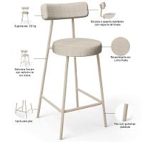 Kit 05 Banquetas Baixa Cozinha Sala Jantar Bancada Milão Arena L02 Linho Palha - Lyam Decor