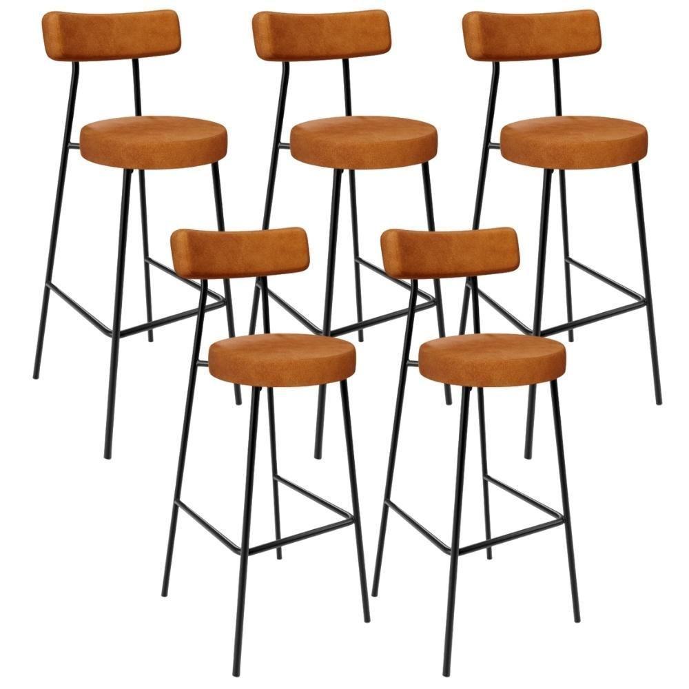 Kit 05 Banquetas Alta Bar Cozinha Sala De Jantar Estrutura Em Aço Milão L02 Couríssimo Canela - Lyam Decor - 1