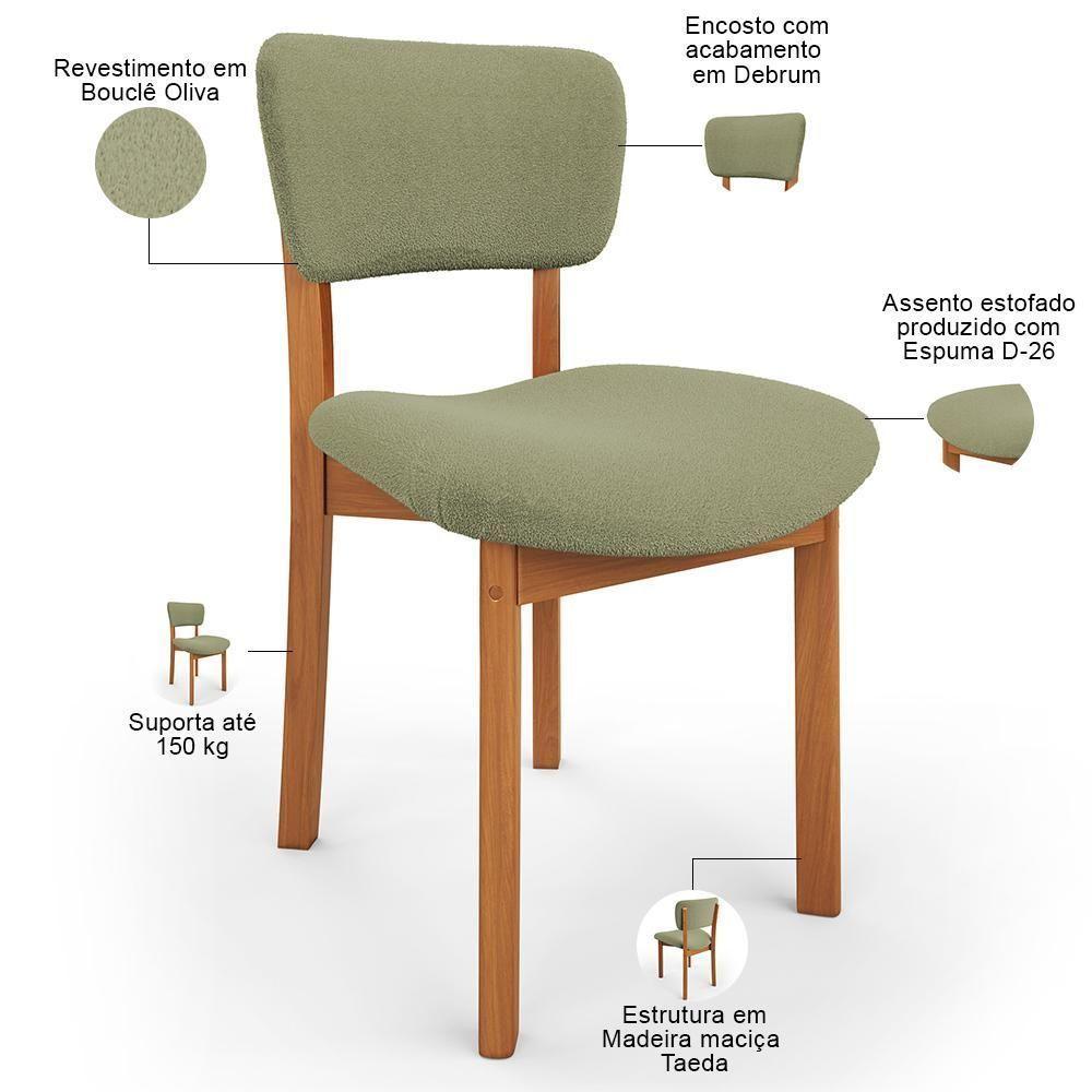 Kit 05 Cadeiras Para Sala De Jantar Cozinha Living Estofada Dara L02 Bouclê Oliva - Lyam Decor - 4