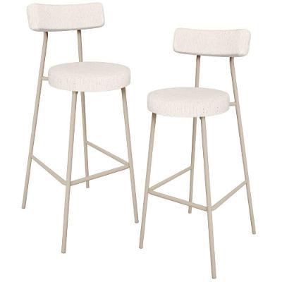 Kit 02 Banquetas Alta Bar Cozinha Sala De Jantar Aço Milão Arena L02 Linho Cru - Lyam Decor