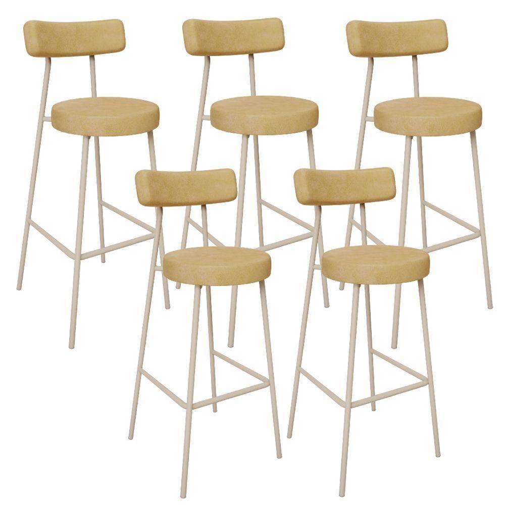 Kit 05 Banquetas Alta Bar Cozinha Sala De Jantar Aço Milão Arena L02 Couríssimo Fendi - Lyam Decor - 1