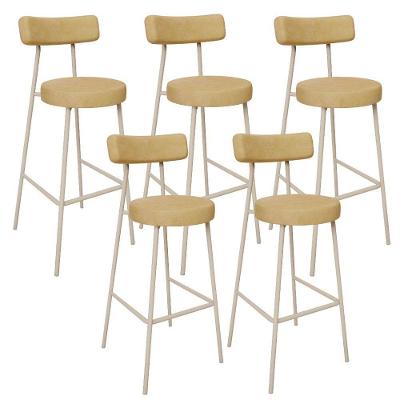 Kit 05 Banquetas Alta Bar Cozinha Sala De Jantar Aço Milão Arena L02 Couríssimo Fendi - Lyam Decor