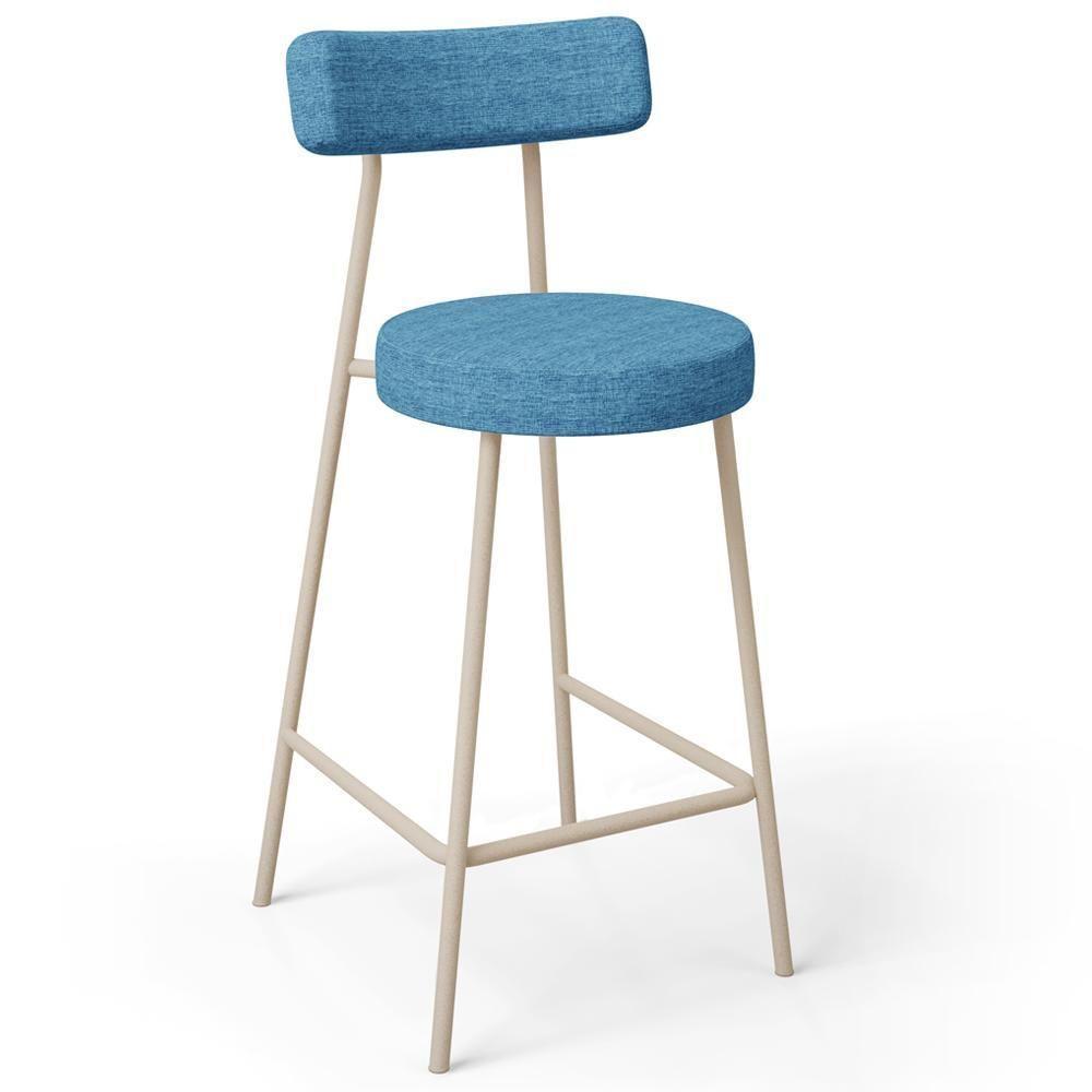 Kit 05 Banquetas Baixa Cozinha Sala Jantar Bancada Milão Arena L02 Linho Azul - Lyam Decor - 3