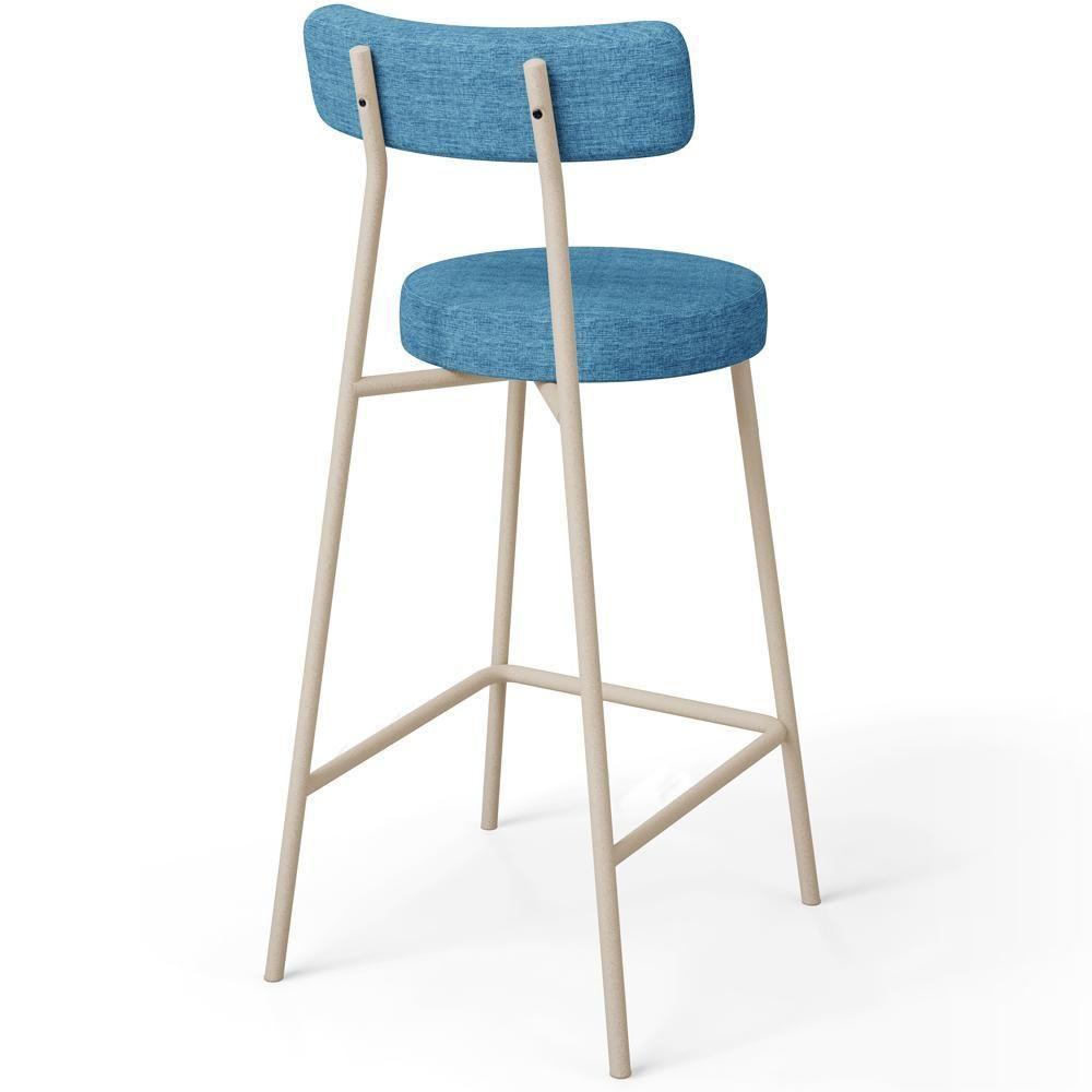 Kit 05 Banquetas Baixa Cozinha Sala Jantar Bancada Milão Arena L02 Linho Azul - Lyam Decor - 7