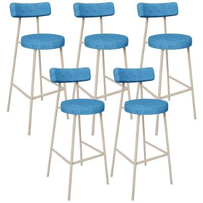 Kit 05 Banquetas Alta Bar Cozinha Sala De Jantar Aço Milão Arena L02 Linho Azul - Lyam Decor