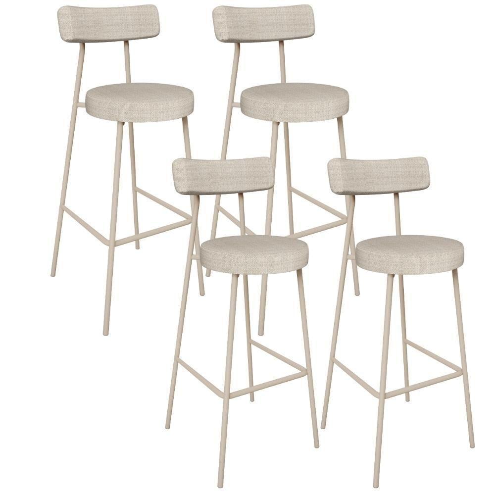 Kit 04 Banquetas Alta Bar Cozinha Sala De Jantar Estrutura Em Aço Milão L02 Bouclê Bege - Lyam Decor - 1