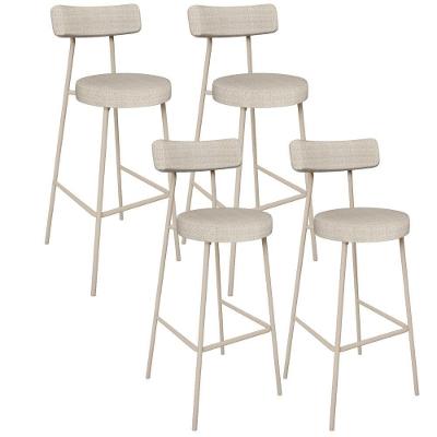 Kit 04 Banquetas Alta Bar Cozinha Sala De Jantar Estrutura Em Aço Milão L02 Bouclê Bege - Lyam Decor