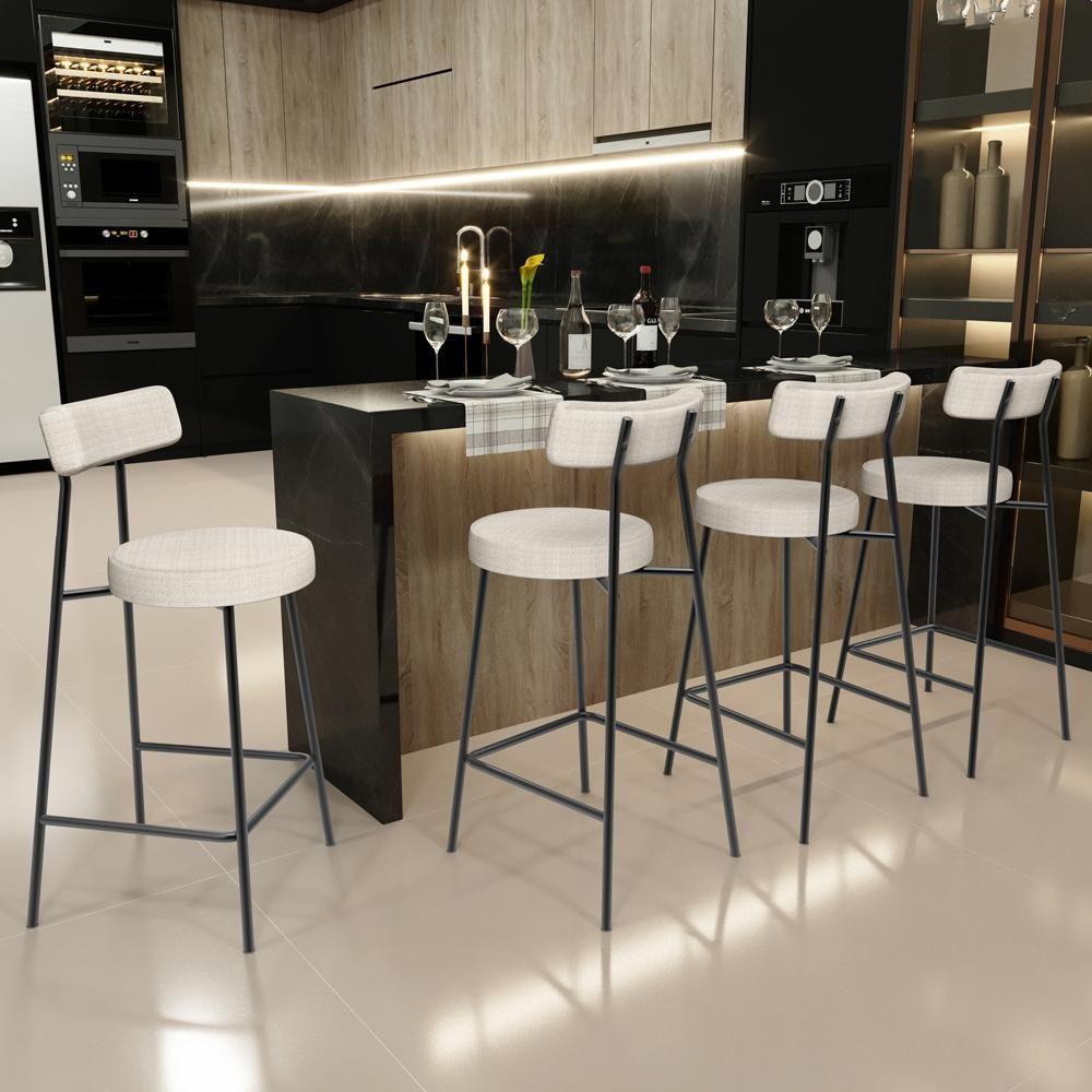 Kit 03 Banquetas Baixa Para Cozinha Sala De Jantar Bar Bancada Milão L02 Linho Palha - Lyam Decor - 2