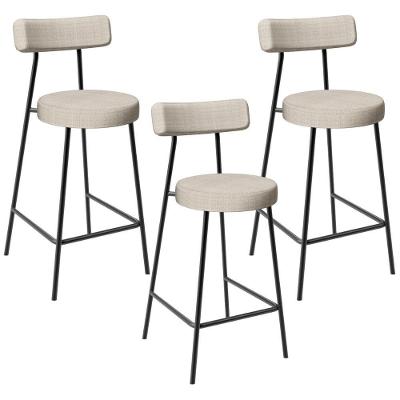 Kit 03 Banquetas Baixa Para Cozinha Sala De Jantar Bar Bancada Milão L02 Linho Palha - Lyam Decor