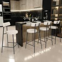 Kit 03 Banquetas Baixa Para Cozinha Sala De Jantar Bar Bancada Milão L02 Linho Palha - Lyam Decor - 2