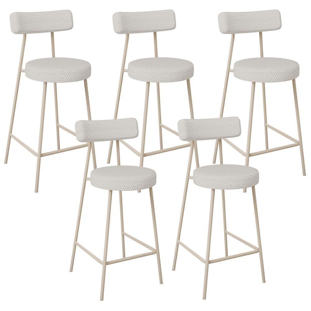 Kit 05 Banquetas Baixa Cozinha Sala Jantar Bancada Milão Arena L02 Bouclê Cru - Lyam Decor - 1