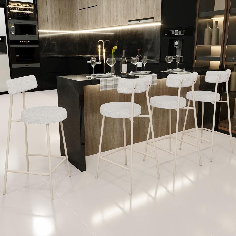 Kit 05 Banquetas Baixa Cozinha Sala Jantar Bancada Milão Arena L02 Bouclê Cru - Lyam Decor - 2