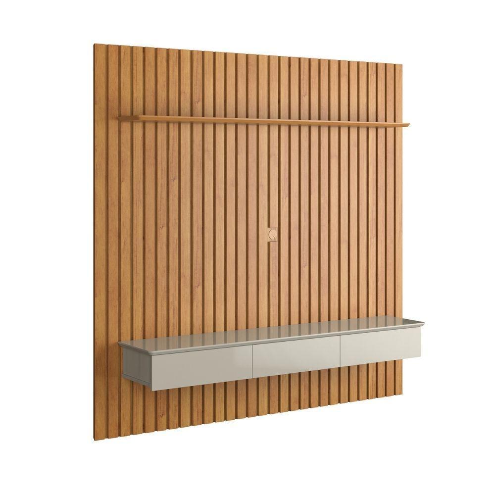 Painel Ripado Para Tv Até 75 Polegadas Home Antares Suspenso Com Nicho 3 Gavetas E Prateleira Cinamomo/off White - 5