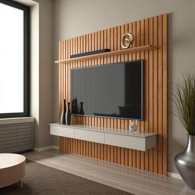 Painel Ripado Para Tv Até 75 Polegadas Home Antares Suspenso Com Nicho 3 Gavetas E Prateleira Cinamomo/off White