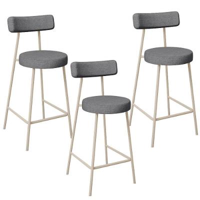 Kit 03 Banquetas Baixa Cozinha Sala Jantar Bancada Milão Arena L02 Linho Cinza Escuro - Lyam Decor