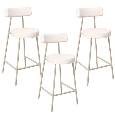 Kit 03 Banquetas Baixa Cozinha Sala Jantar Bancada Milão Arena L02 Linho Cru - Lyam Decor