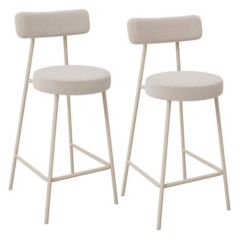 Kit 02 Banquetas Baixa Cozinha Sala Jantar Bancada Milão Arena L02 Bouclê Creme - Lyam Decor - 1